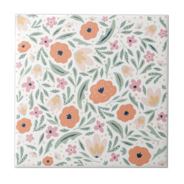 Azulejo Patrón floral de primavera de Pastel