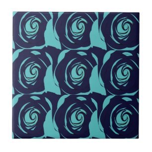 Azulejo Patrón floral de rosa azul marino azul