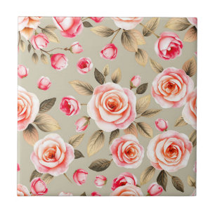 Azulejo Patrón floral de rosa rosa romántica