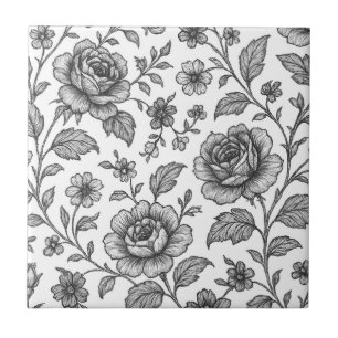 Azulejo Patrón floral de rosa vintage