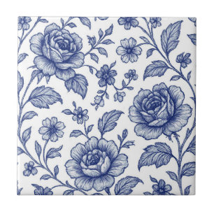 Azulejo Patrón floral de Rosas azules reales