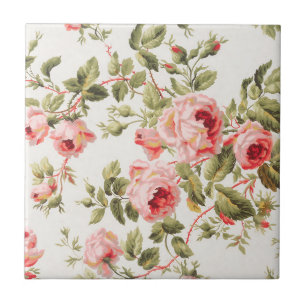 Azulejo Patrón floral de rosas rosadas vintage