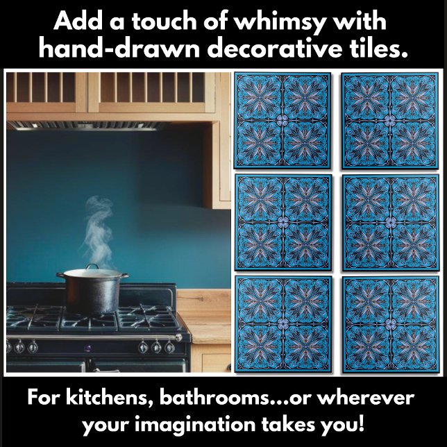 Azulejo Patrón floral de Scandi dibujado a mano (Unique hand-drawn decorative tiles to kitchens, bathrooms add a touch of whimsy to your home.)