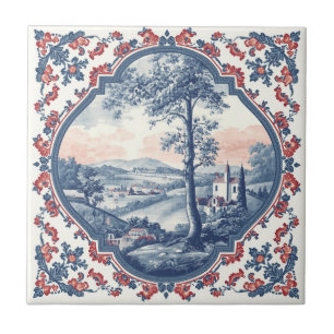 Azulejo Patrón floral de toile francés de granja rústica v
