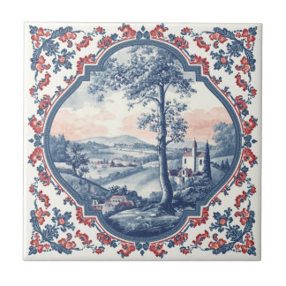 Azulejo Patrón floral de toile francés de granja rústica v