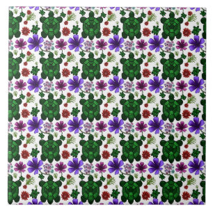 Azulejo Patrón floral de tortugas