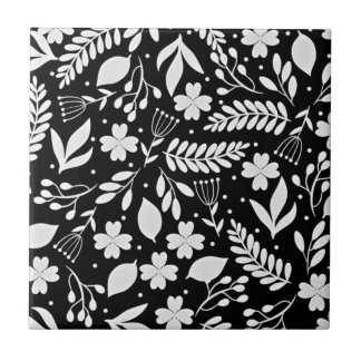 Azulejo Patrón floral de vino blanco y negro