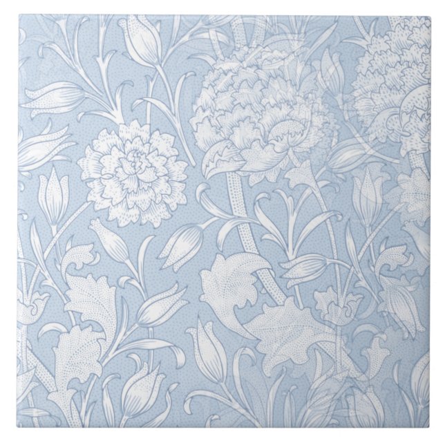 Azulejo Patrón floral de William Morris en azul (Frente)