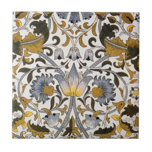 Azulejo Patrón floral de William Morris Lodden: azul dorad