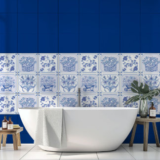 Azulejo Patrón floral Delft azul y blanco