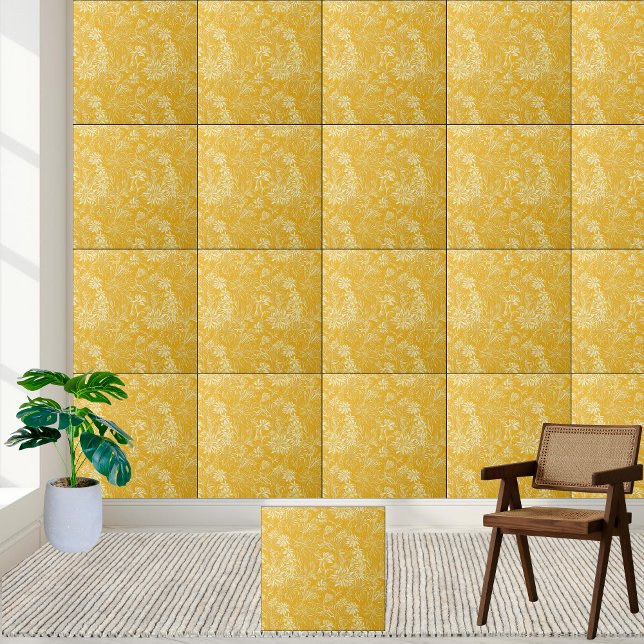 Azulejo Patrón floral dorado mosaico cerámico (Golden Floral Pattern Ceramic Tile)