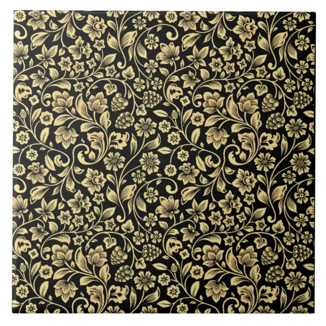 Azulejo Patrón floral dorado mosaico cerámico (Frente)