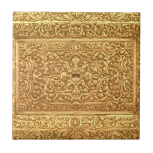 Azulejo Patrón Floral Dorado Ornamental Antiguo