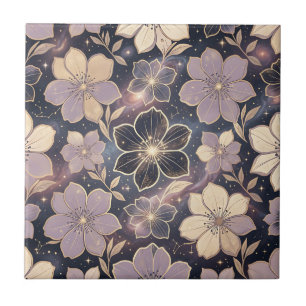 Azulejo Patrón Floral Dorado Púrpura Celestial Estrellas G