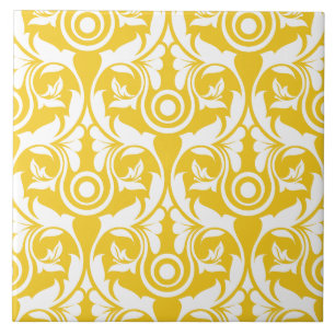 Azulejo Patrón floral elegante amarillo y blanco