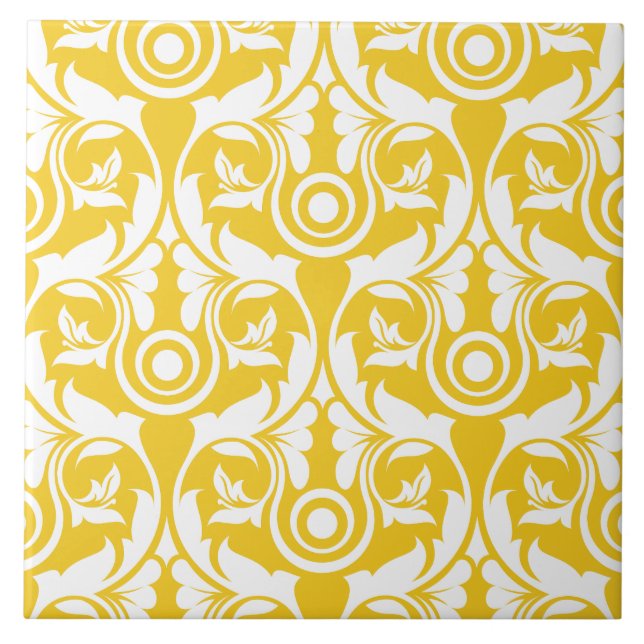 Azulejo Patrón floral elegante amarillo y blanco (Frente)