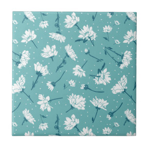 Azulejo Patrón floral elegante - Botánico Verde azulado y