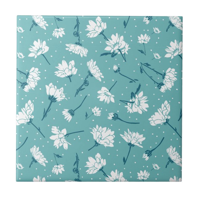 Azulejo Patrón floral elegante - Botánico Verde azulado y  (Frente)