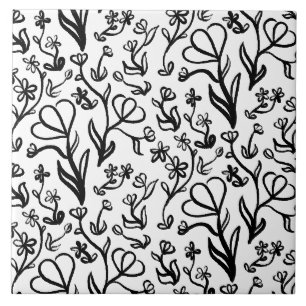 Azulejo Patrón floral en blanco y negro