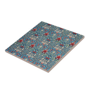 Azulejo Patrón floral en hojas verdes fondo azul