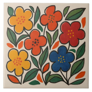 Azulejo Patrón floral estilo retro de los años 60