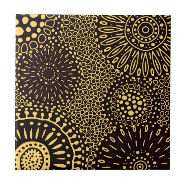 Azulejo Patrón floral étnico de oro negro (Frente)