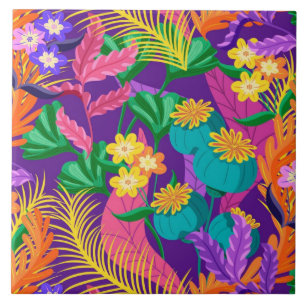 Azulejo Patrón floral exótico colorido-23148