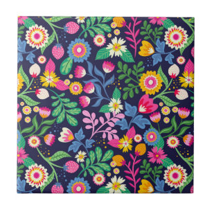 Azulejo Patrón Floral Exótico Pintado a Mano