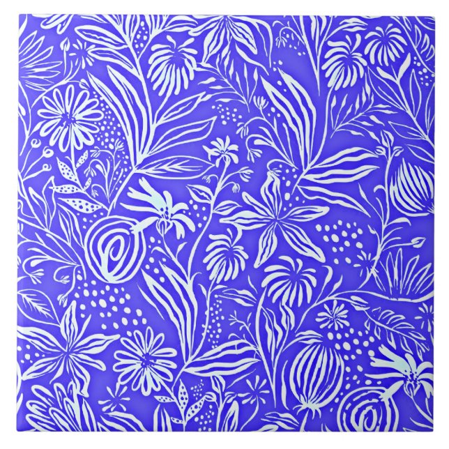 Azulejo Patrón floral favorito, azul periwinkle, (Frente)
