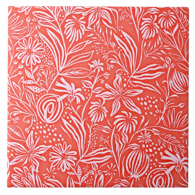 Azulejo Patrón floral favorito, rojo, (Frente)