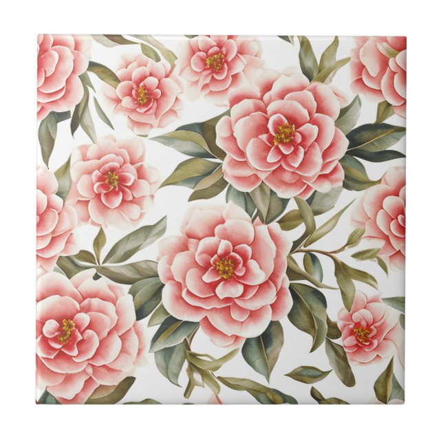 Azulejo Patrón floral Flores de camellia (Frente)