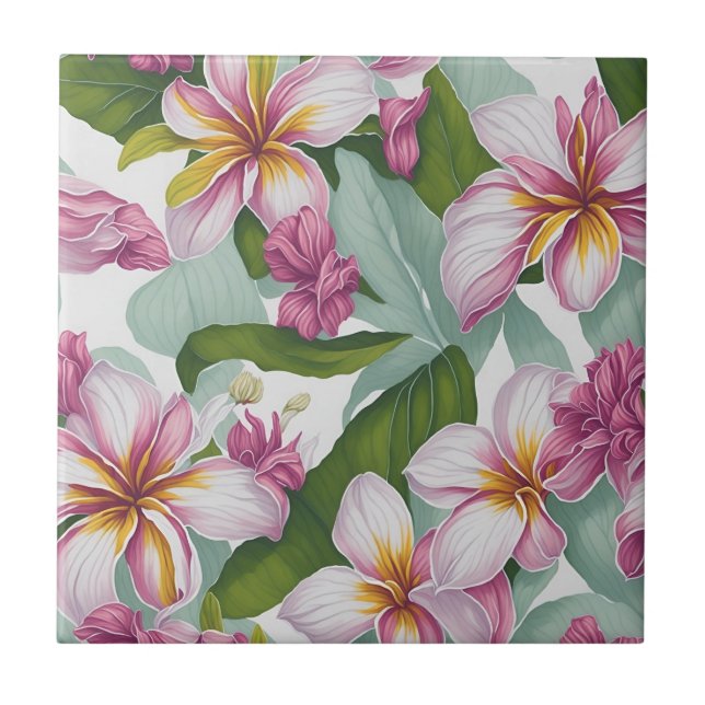 Azulejo Patrón floral Flores de plumeria (Frente)
