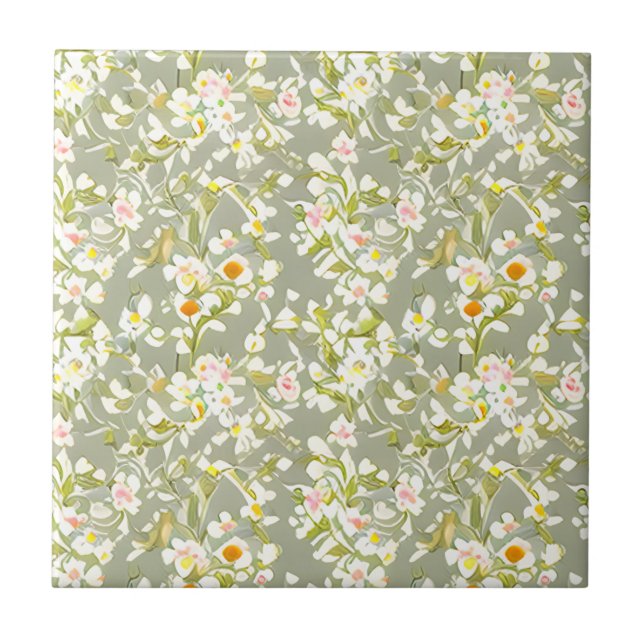 Azulejo Patrón floral Flores de rosa primosa (Frente)
