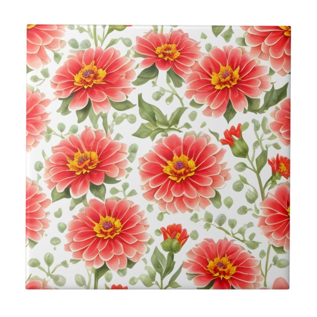 Azulejo Patrón floral Flores de zinnia (Frente)