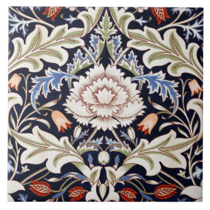 Azulejo Patrón Floral Flores Hermosas Azul Rojo Verde