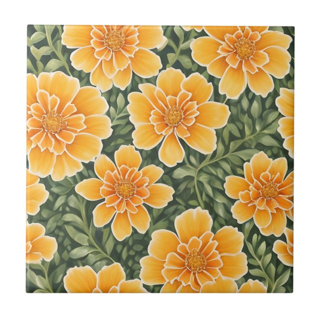 Azulejo Patrón floral Flores Marigold (Frente)