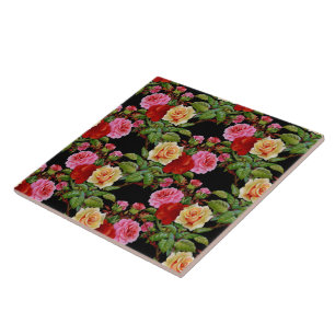 Azulejo Patrón floral Flores Rosas Rojo Rosa Verde Amarill