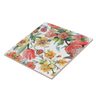 Azulejo Patrón Floral Flores Silvestres Amarillo Rosa Verd