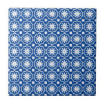Azulejo Patrón floral geométrico azul blanco moderno<br><div class="desc">Baldosas de cerámica de motivos florales y geométricos azul blanco</div>