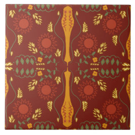 Azulejo Patrón floral geométrico en marrón oscuro