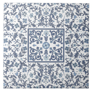 Azulejo Patrón floral gráfico elegante azul