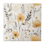 Azulejo Patrón floral gris amarillo<br><div class="desc">Un color beige claro y suave de lino como fondo. Decorado con flores azules y follaje gris.</div>