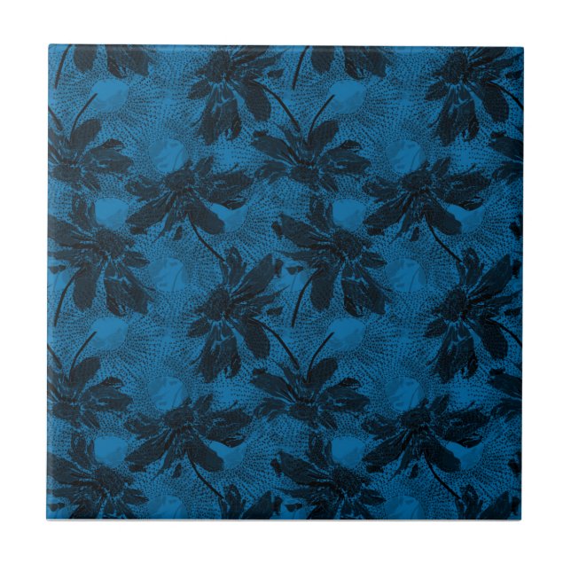 Azulejo Patrón floral gris y azul. (Frente)