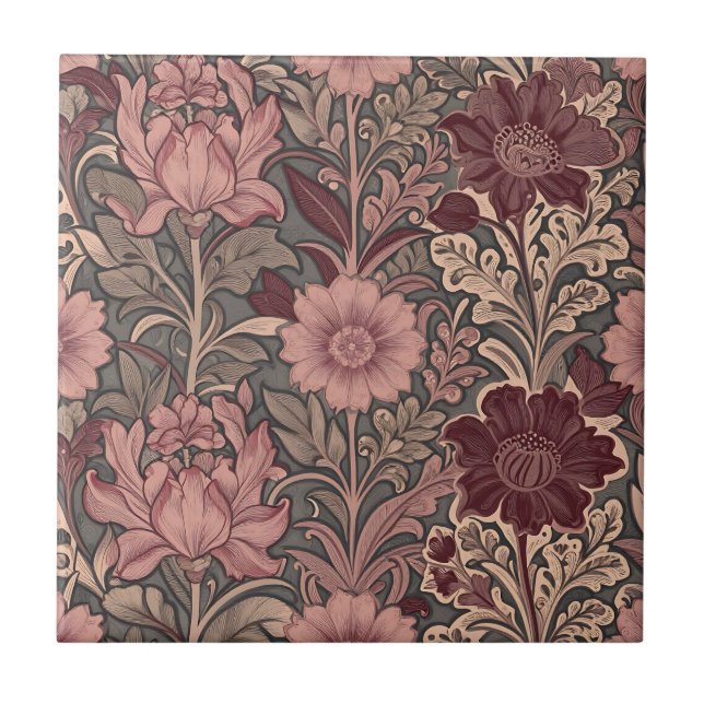 Azulejo Patrón floral inspirado en William Morris (Frente)