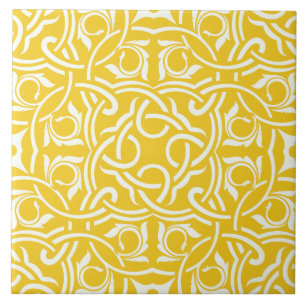 Azulejo Patrón floral intrincado elegante amarillo y blanc