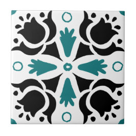 Azulejo Patrón floral intrincado negro y Verde azulado