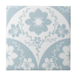 Azulejo Patrón floral japonés en azul suave y blanco