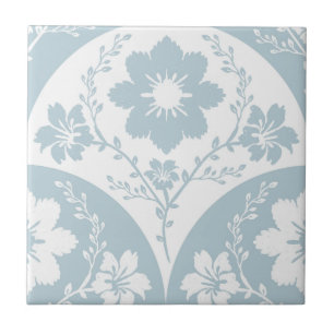 Azulejo Patrón floral japonés en azul suave y blanco
