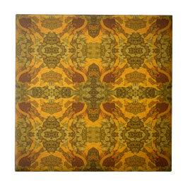 Azulejo Patrón floral marrón amarillo verde Art Nouveau