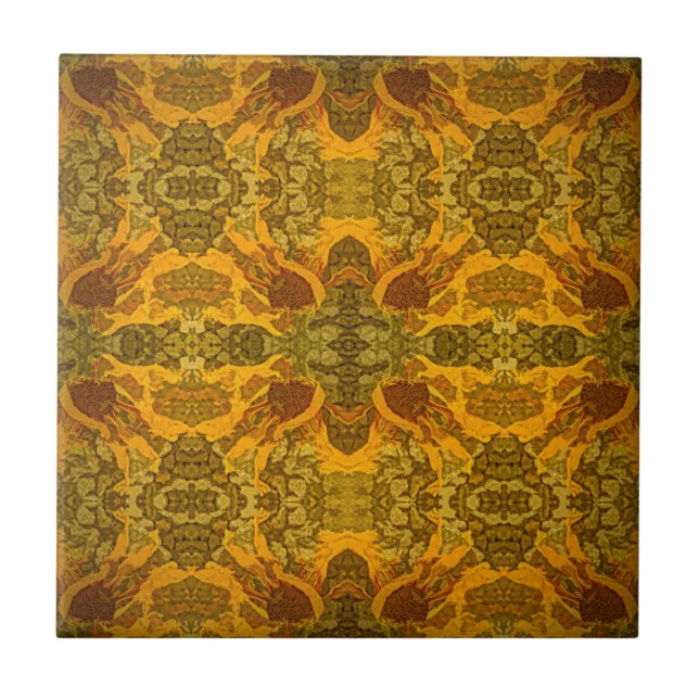 Azulejo Patrón floral marrón amarillo verde Art Nouveau (Frente)